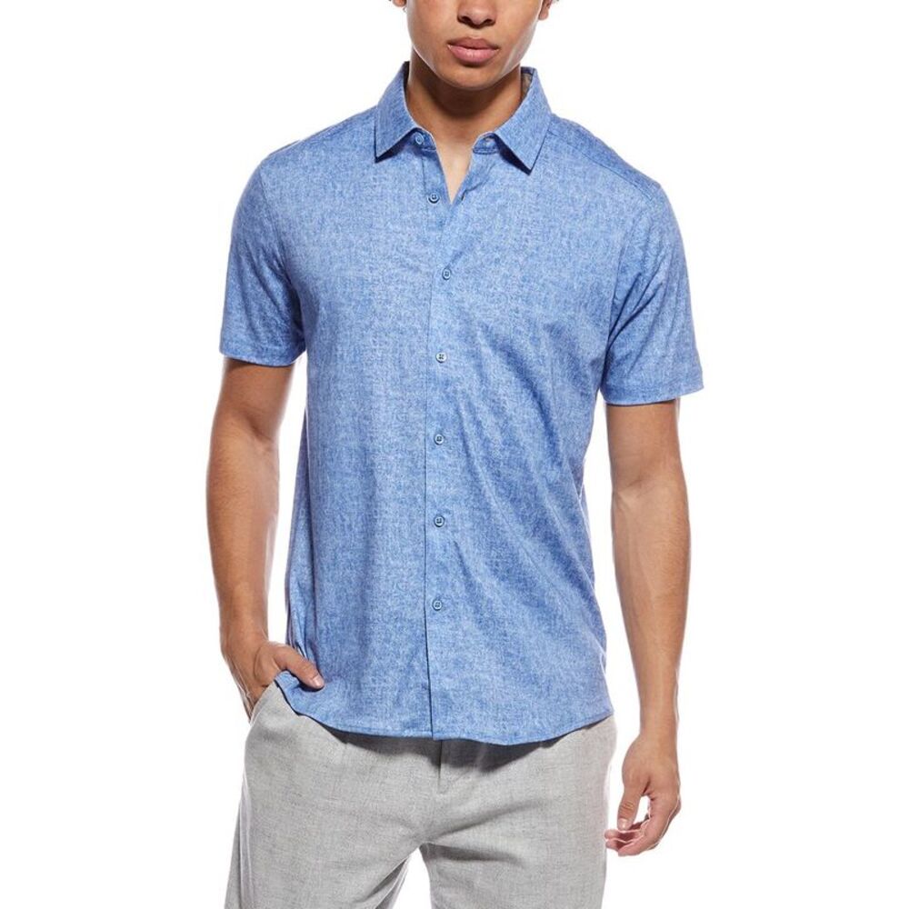 Raffi Mens  Distressed Button Shirt, Blue